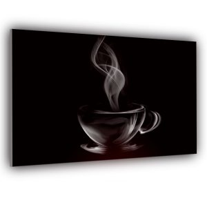 picture glass kitchen splashback featuring image of a hot coffee in cup