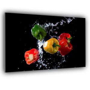 picture of glass kitchen splashback featuring bell peppers