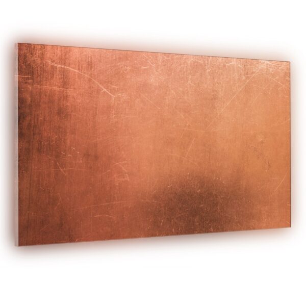 picture of glass kitchen splashback featuring print that replicates a copper plate